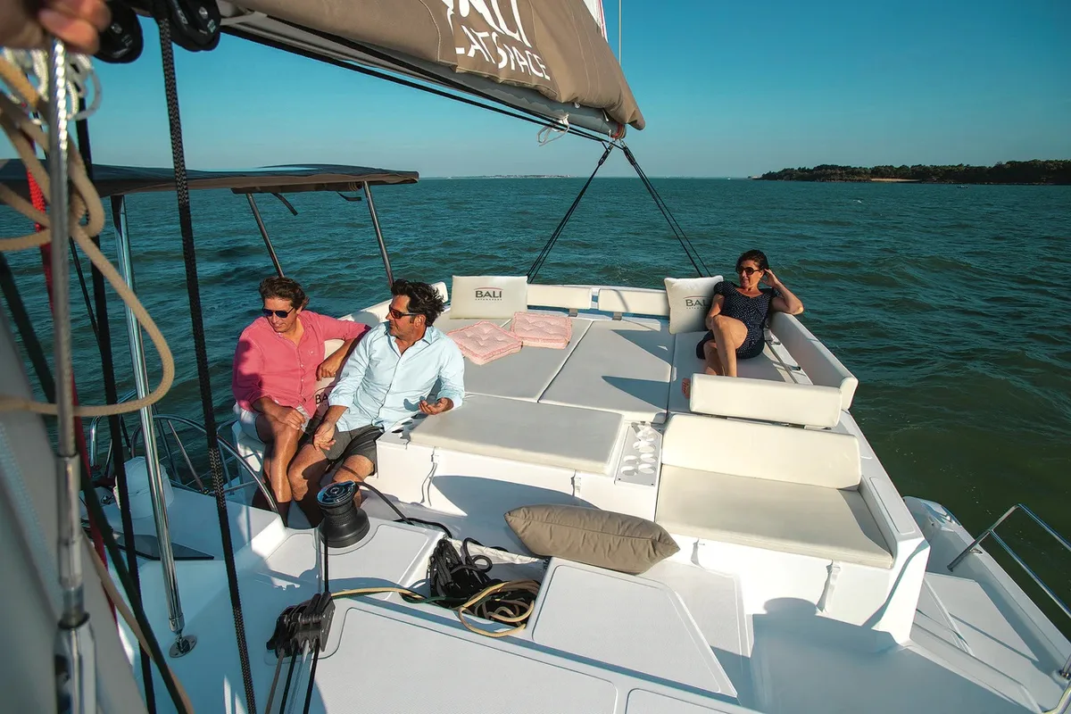 Cockpit of Helona, a Bali Catspace catamaran at Volos Municipality, Greece