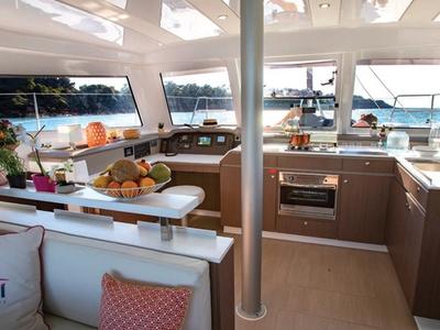 Salon of Helona, a Bali Catspace catamaran at Volos Municipality, Greece