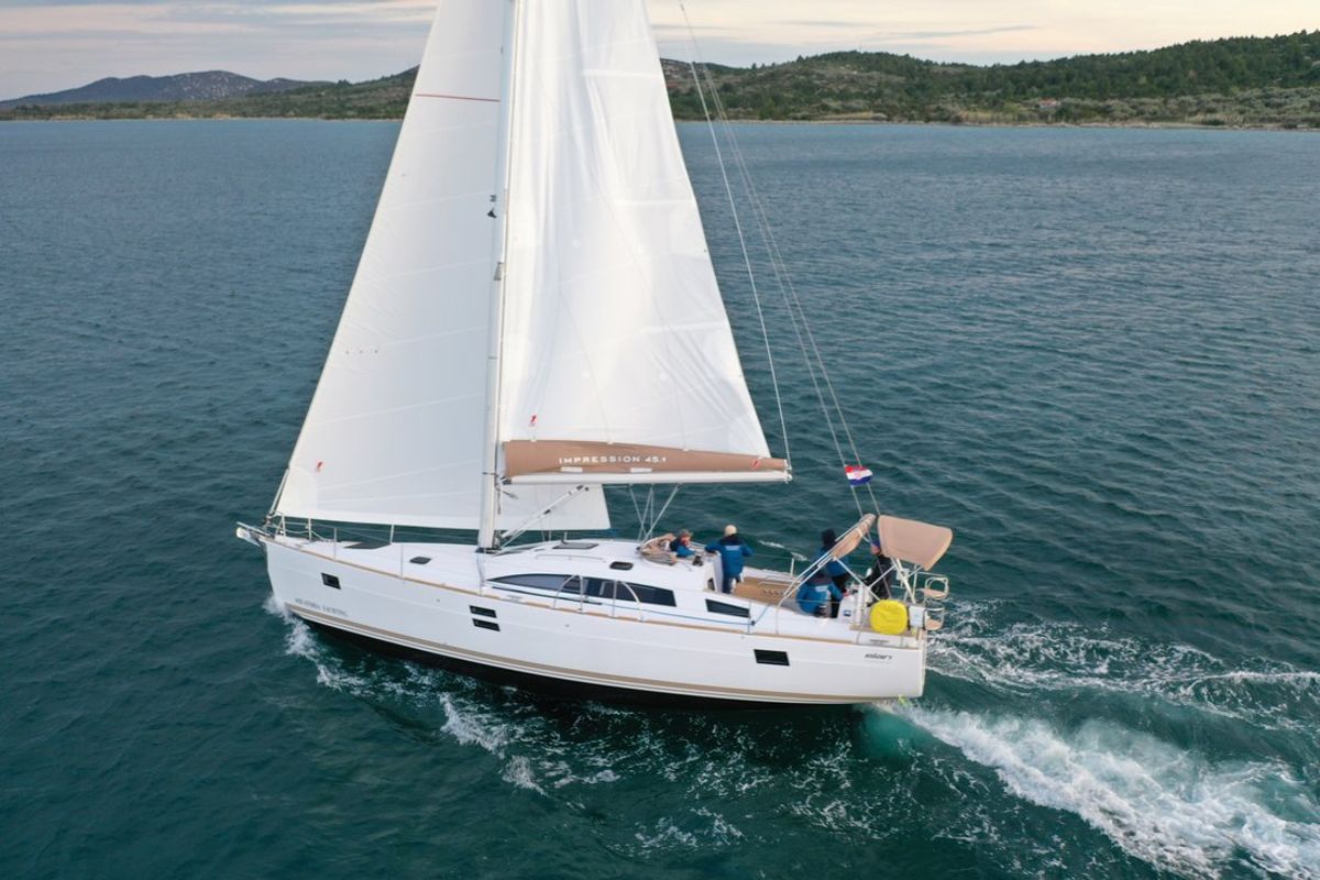 Exterior view of Tatiana, a Elan Impression 45.1 sailboat at Pirovac, Croatia