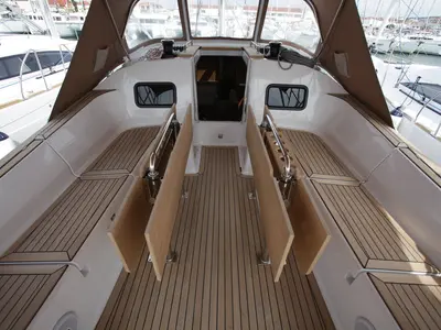 Deck of Tatiana, a Elan Impression 45.1 sailboat at Pirovac, Croatia