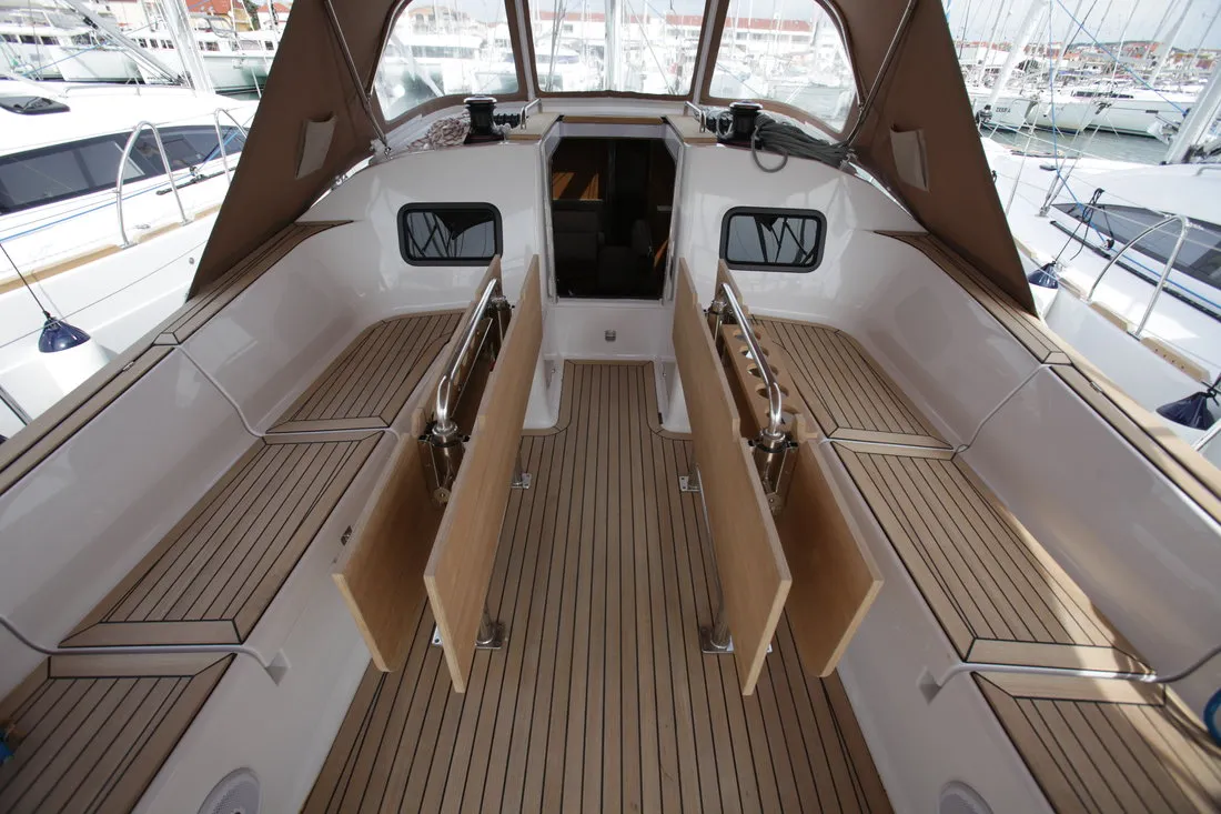 Deck of Tatiana, a Elan Impression 45.1 sailboat at Pirovac, Croatia