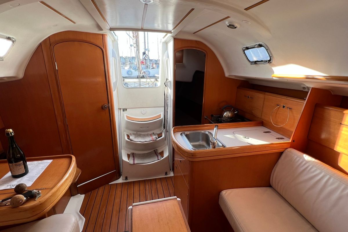 Galley of Ker Jonathan , a Beneteau First 31.7 sailboat at Port Navalo, France