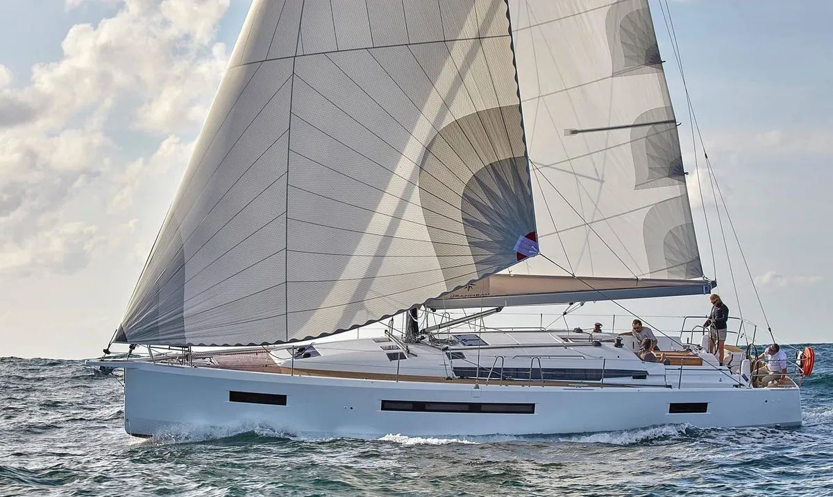 Exterior view of Knot, a Jeanneau Sun Odyssey 490 sailboat at Zakynthos Municipal Unit, Greece