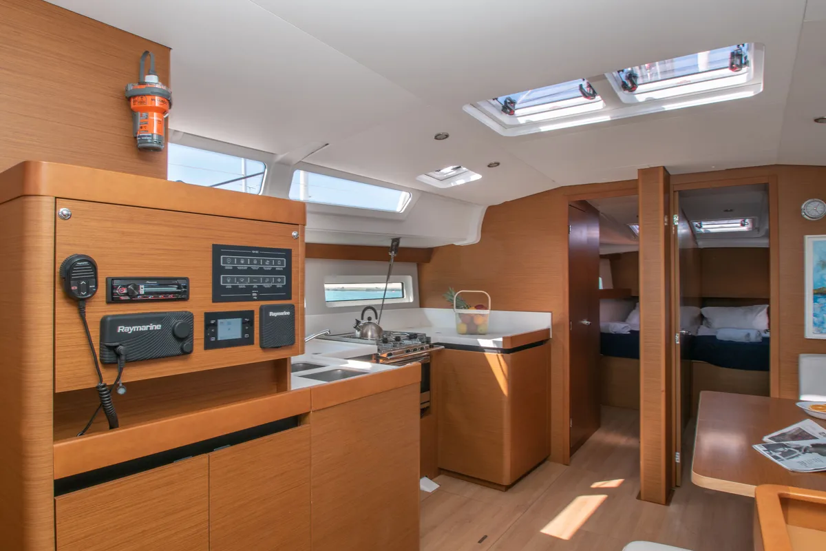 Galley of Knot, a Jeanneau Sun Odyssey 490 sailboat at Zakynthos Municipal Unit, Greece