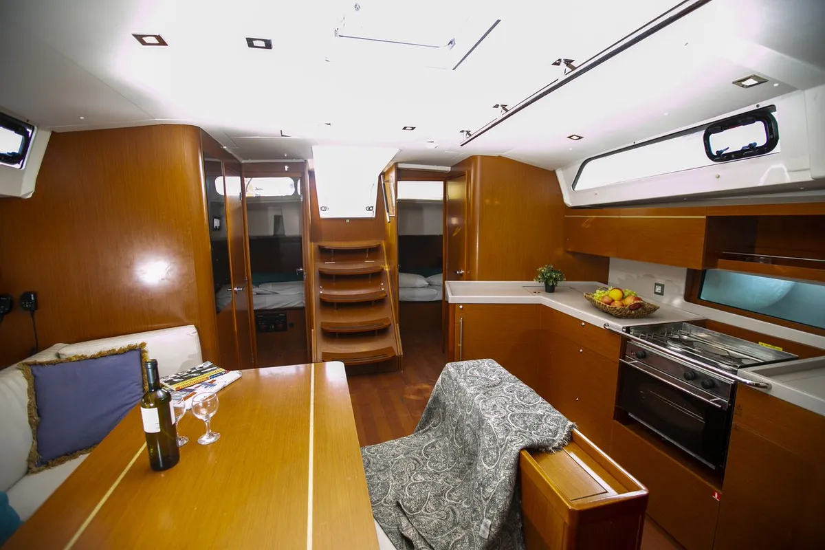 Salon of Dancing Queen, a Beneteau Oceanis 46.1 sailboat at Athens, Greece