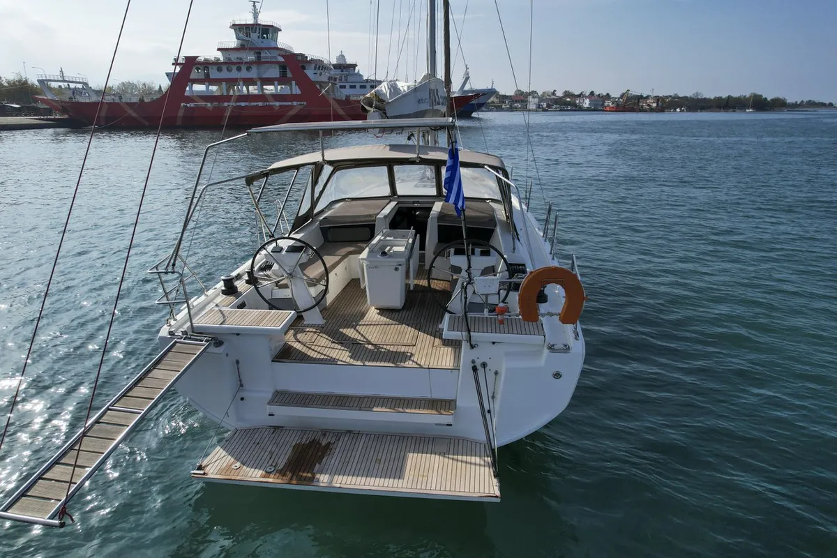 Exterior view of Dancing Queen, a Beneteau Oceanis 46.1 sailboat at Athens, Greece