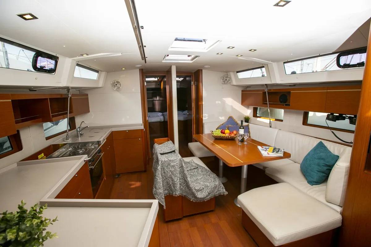 Salon of Dancing Queen, a Beneteau Oceanis 46.1 sailboat at Athens, Greece