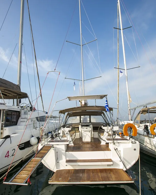 Exterior view of Dancing Queen, a Beneteau Oceanis 46.1 sailboat at Athens, Greece