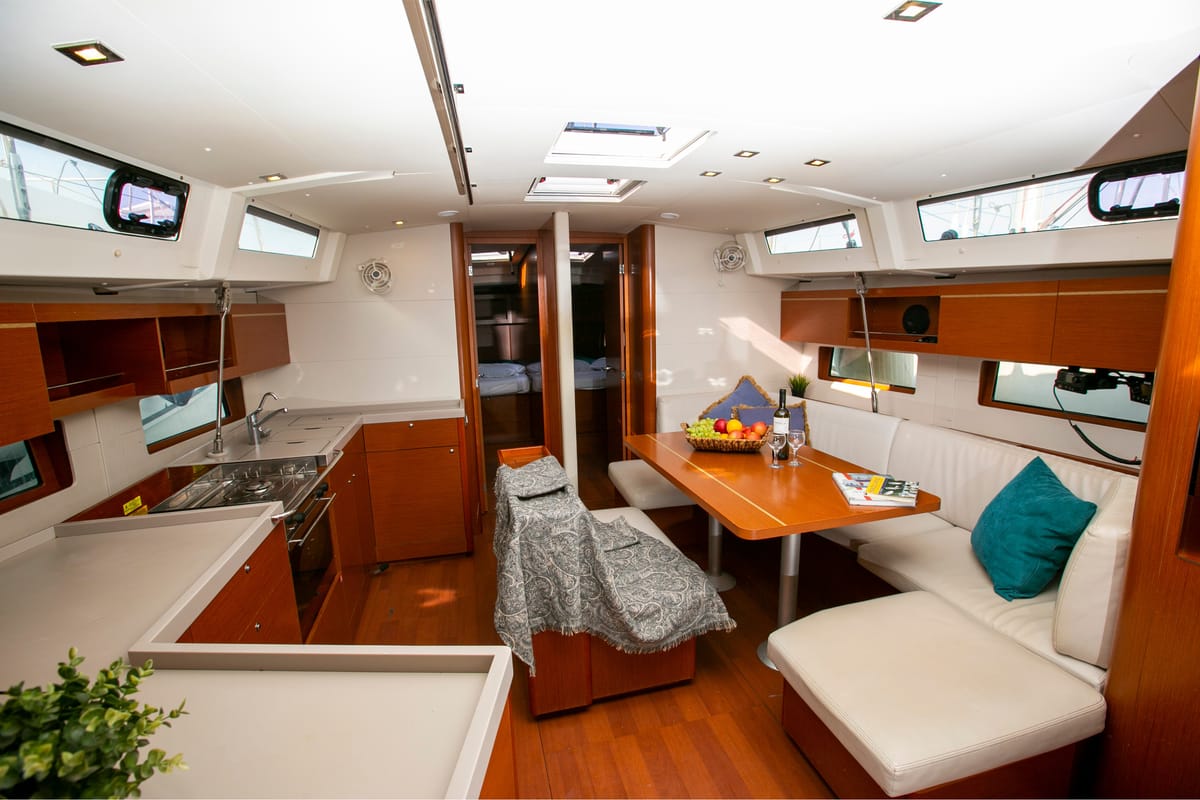 Salon of Dancing Queen, a Beneteau Oceanis 46.1 sailboat at Athens, Greece