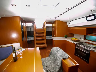 Salon of Dancing Queen, a Beneteau Oceanis 46.1 sailboat at Athens, Greece