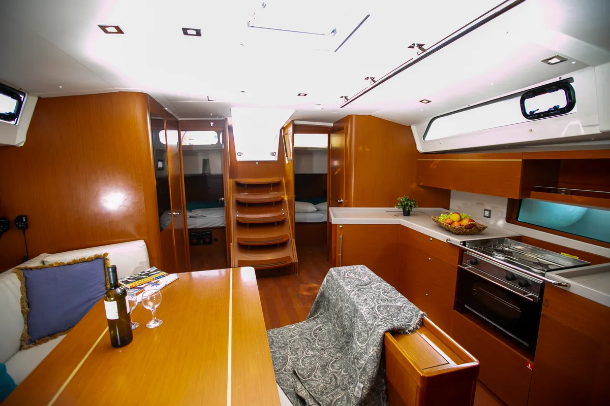 Salon of Dancing Queen, a Beneteau Oceanis 46.1 sailboat at Athens, Greece