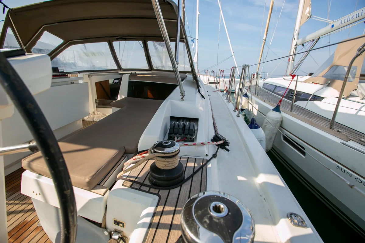 Deck of Dancing Queen, a Beneteau Oceanis 46.1 sailboat at Athens, Greece