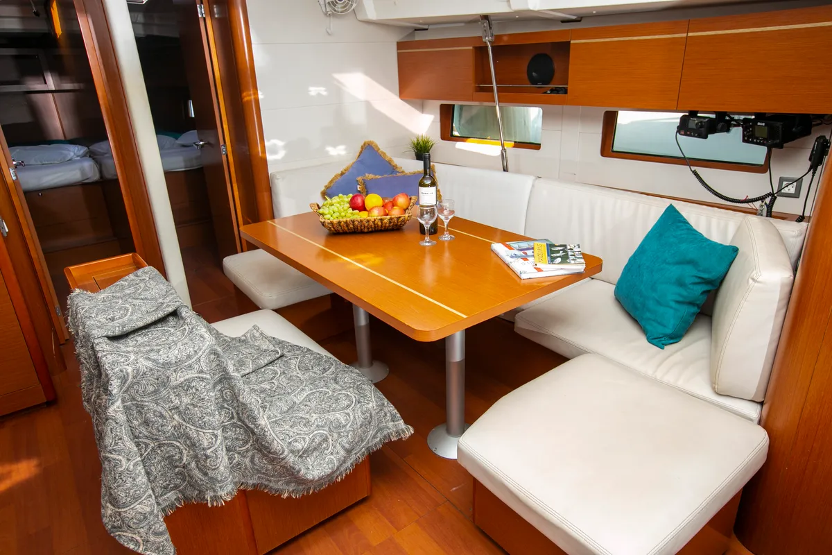 Salon of Dancing Queen, a Beneteau Oceanis 46.1 sailboat at Athens, Greece