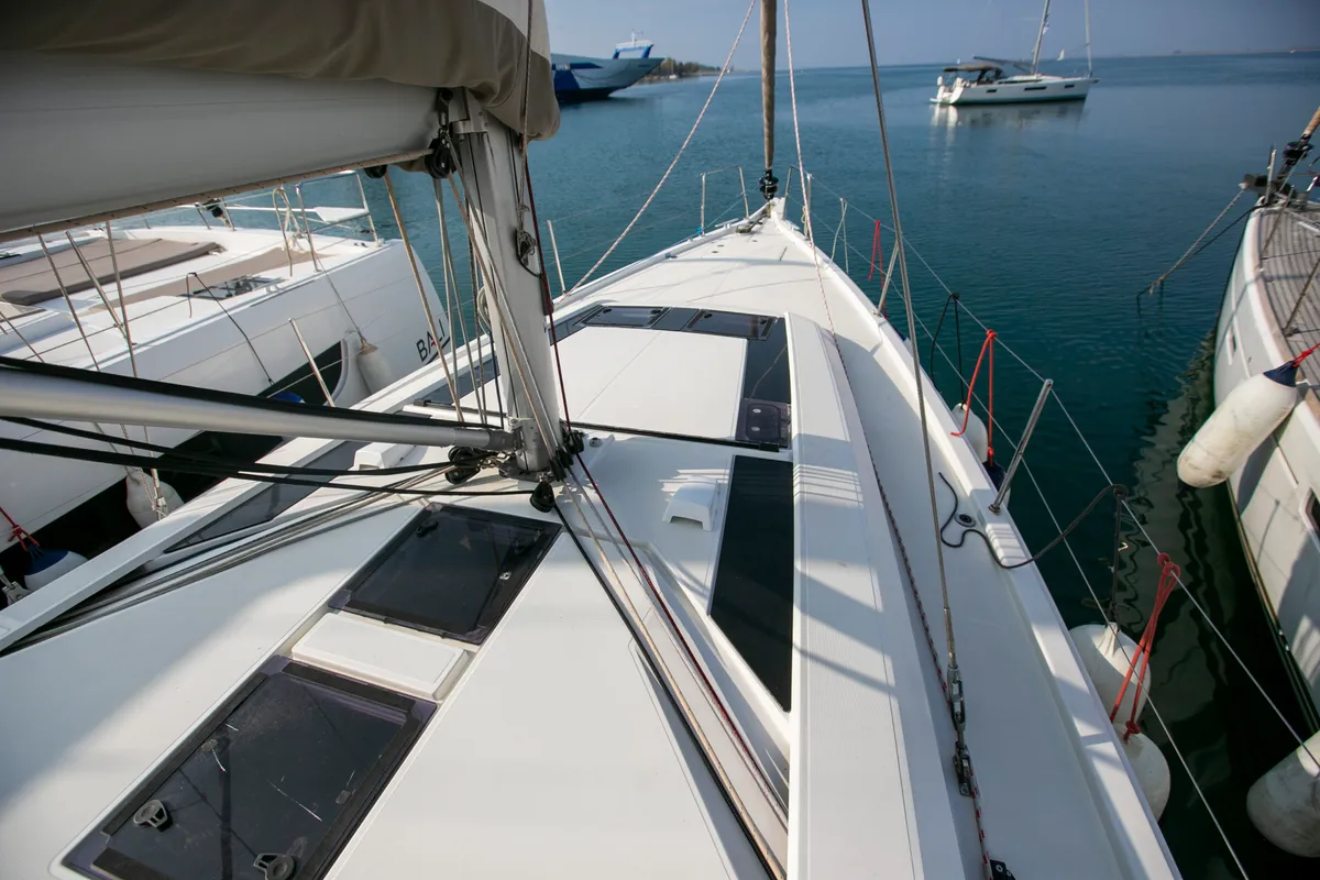 Deck of Dancing Queen, a Beneteau Oceanis 46.1 sailboat at Athens, Greece