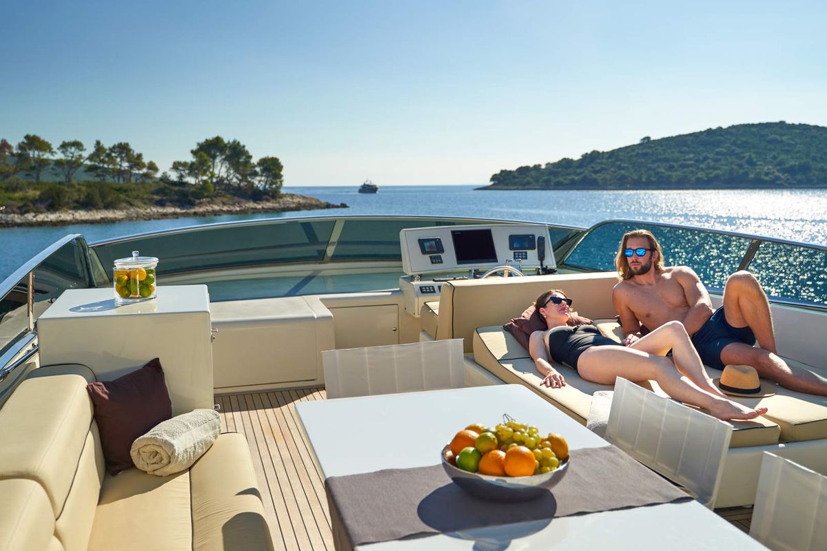 Deck of Karisma, a Canados 86 yacht at Općina Baška Voda, Croatia