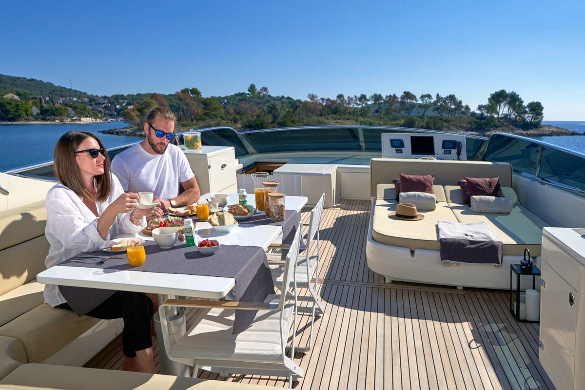 Deck of Karisma, a Canados 86 yacht at Općina Baška Voda, Croatia