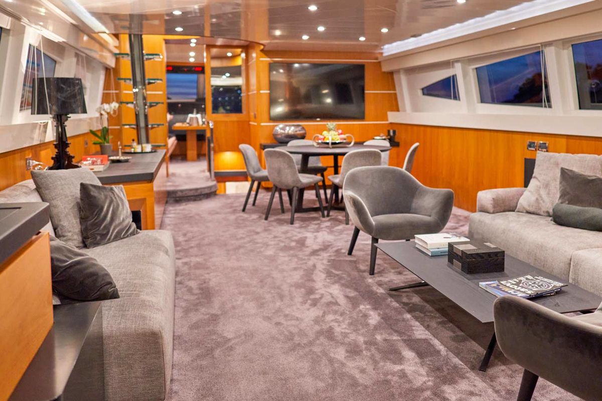 Salon of Karisma, a Canados 86 yacht at Općina Baška Voda, Croatia