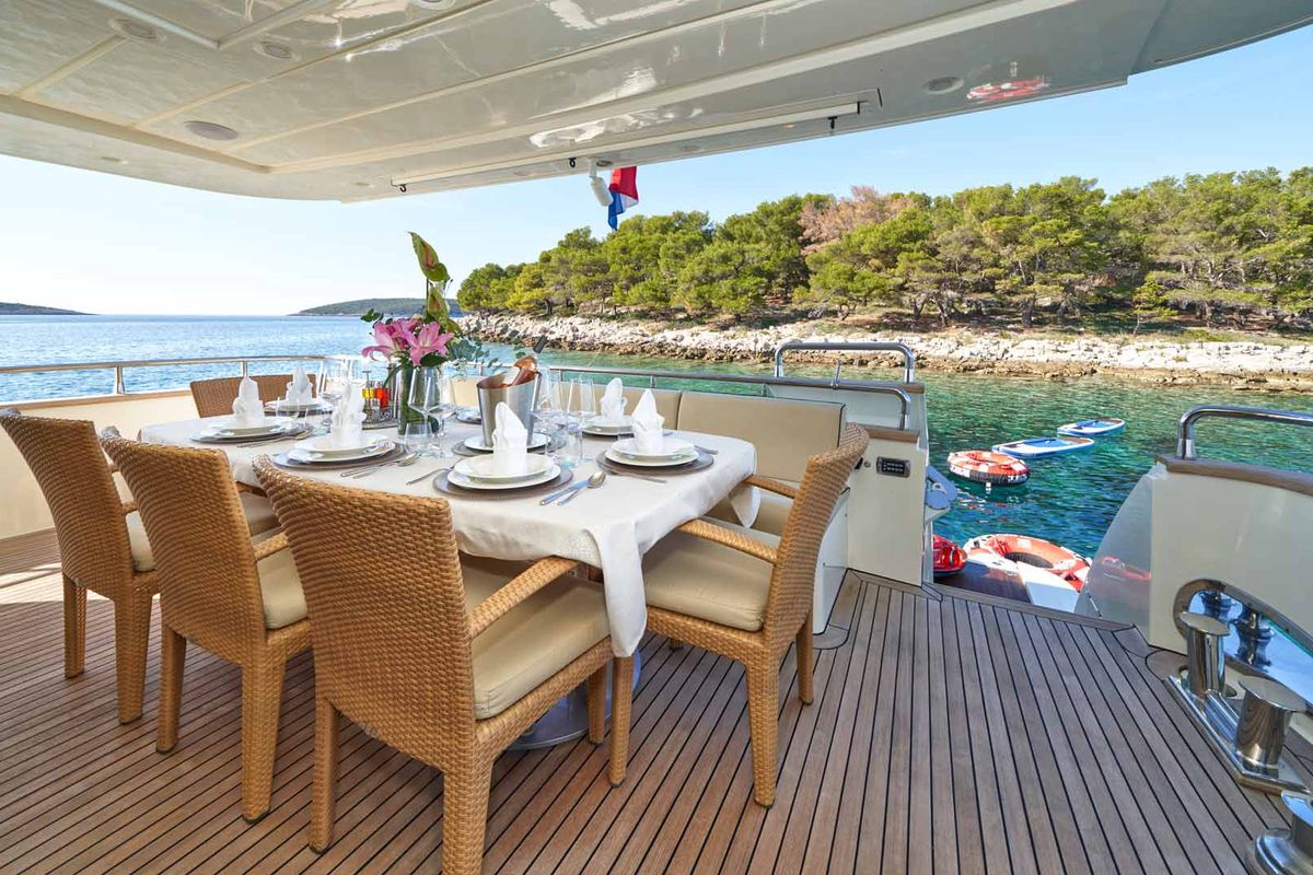 Deck of Karisma, a Canados 86 yacht at Općina Baška Voda, Croatia
