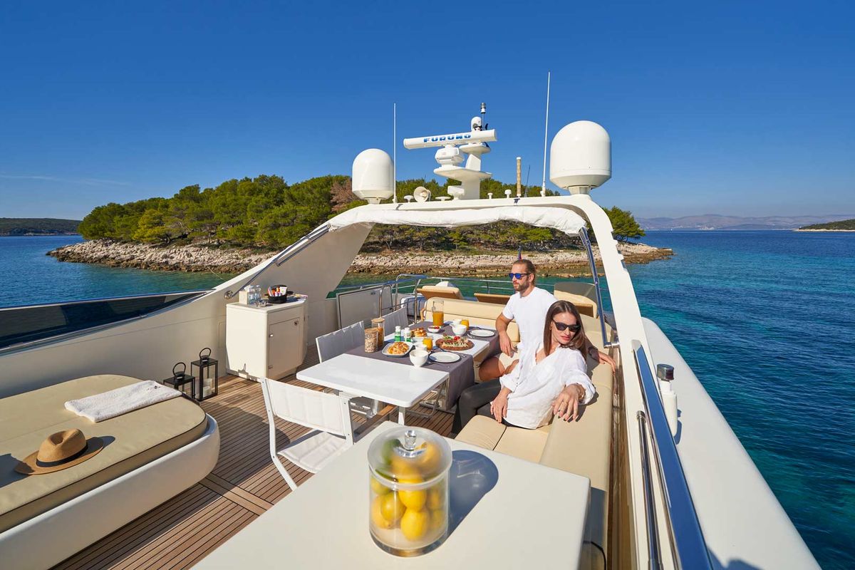 Deck of Karisma, a Canados 86 yacht at Općina Baška Voda, Croatia