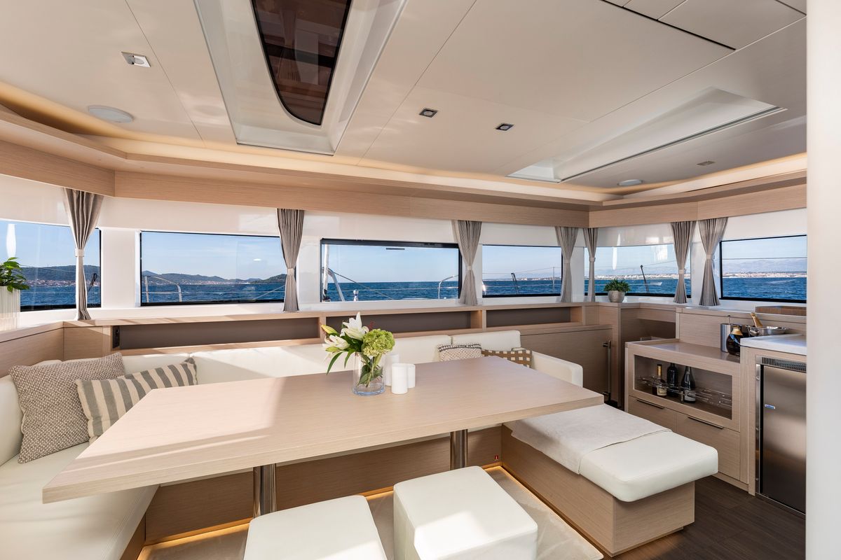 Salon of Black Caviar, a Lagoon 55 catamaran at Split, Croatia