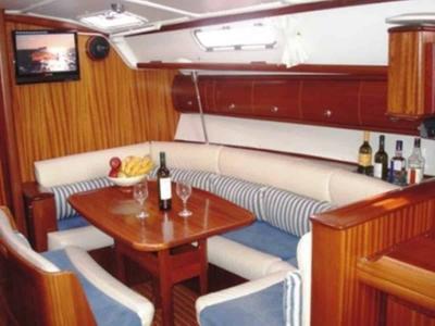 Salon of Noelle, a Bavaria 38 sailboat at Port of Avdira, Greece