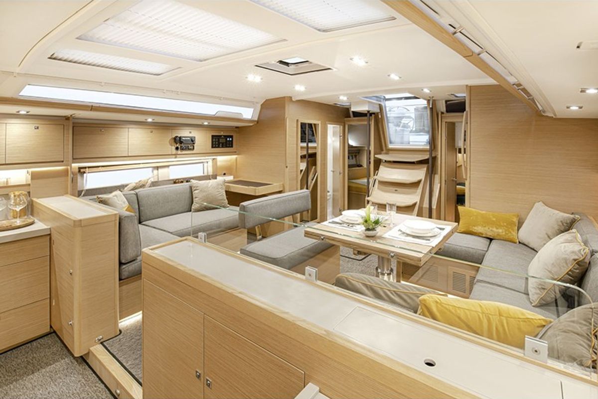 Salon of Hermes, a Bali Catspace catamaran at Municipal Unit of Rhodes, Greece
