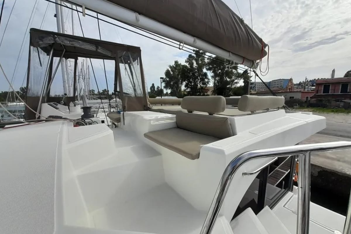 Deck of Hermes, a Bali Catspace catamaran at Municipal Unit of Rhodes, Greece