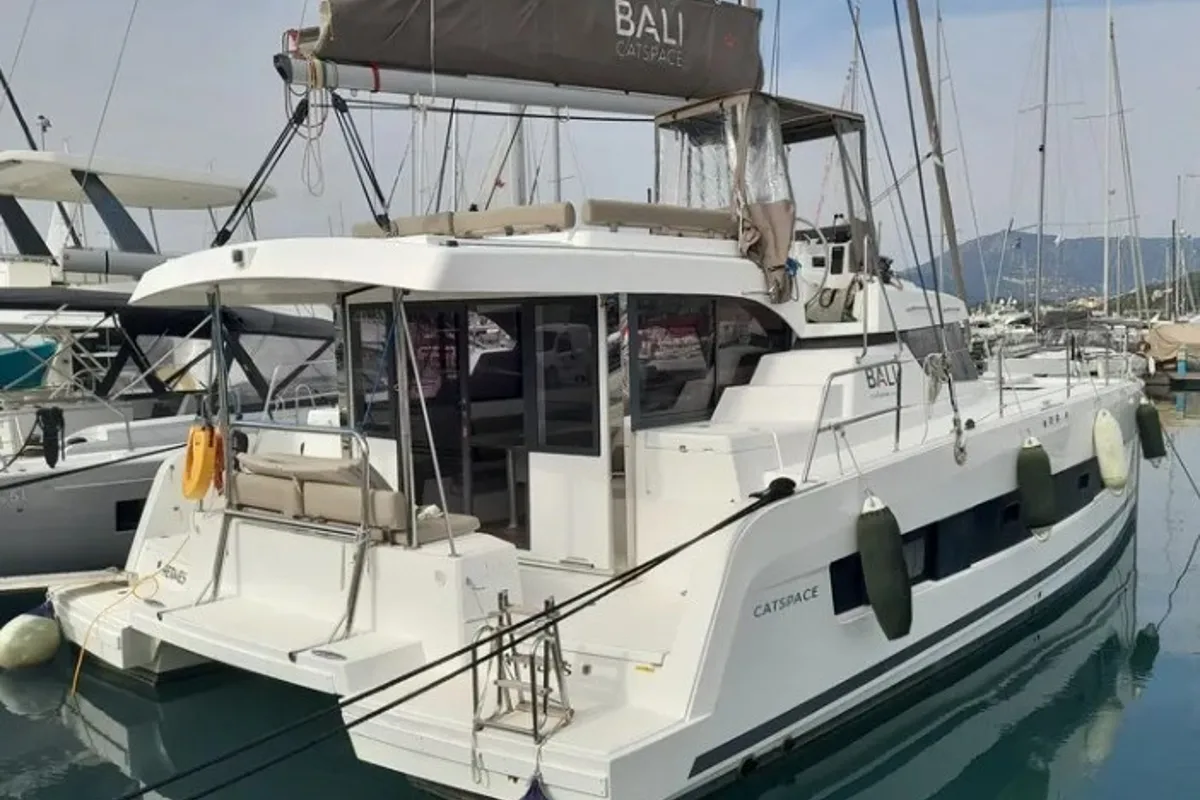 Exterior view of Hermes, a Bali Catspace catamaran at Municipal Unit of Rhodes, Greece