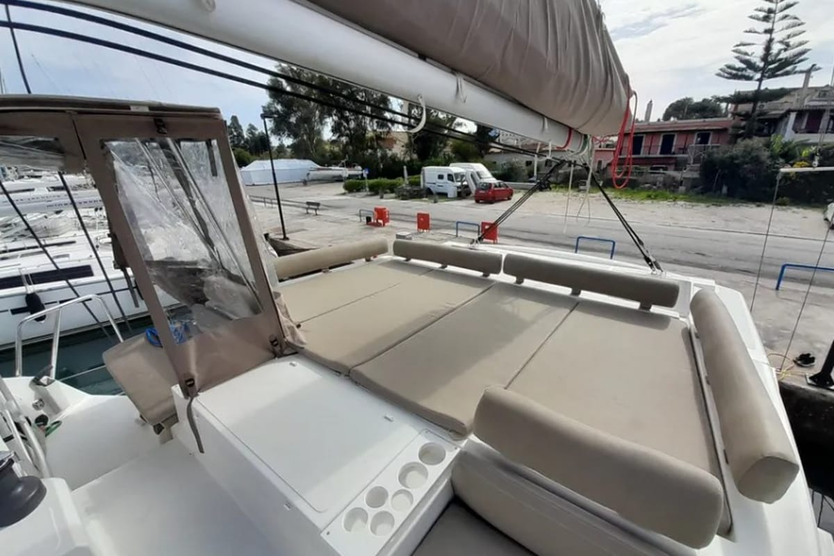 Deck of Hermes, a Bali Catspace catamaran at Municipal Unit of Rhodes, Greece
