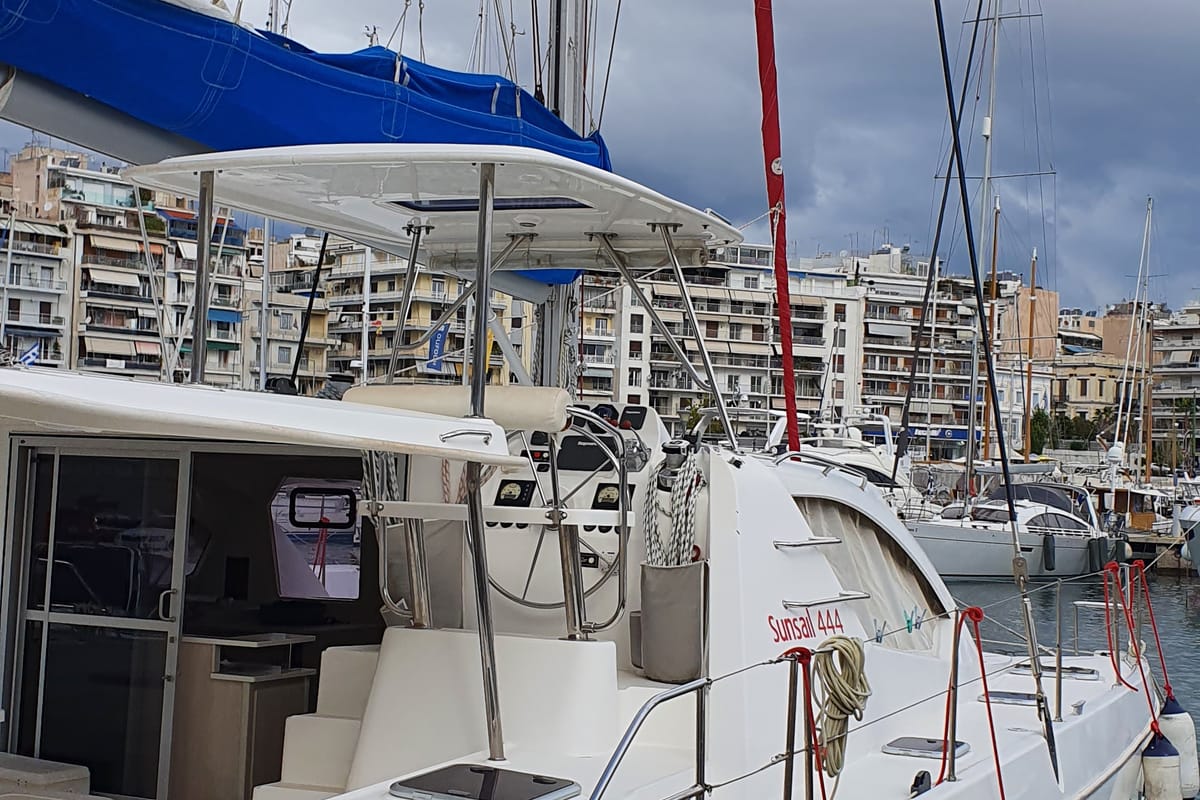 Exterior view of La Luna, a Leopard 44 catamaran at Cienfuegos, Cuba