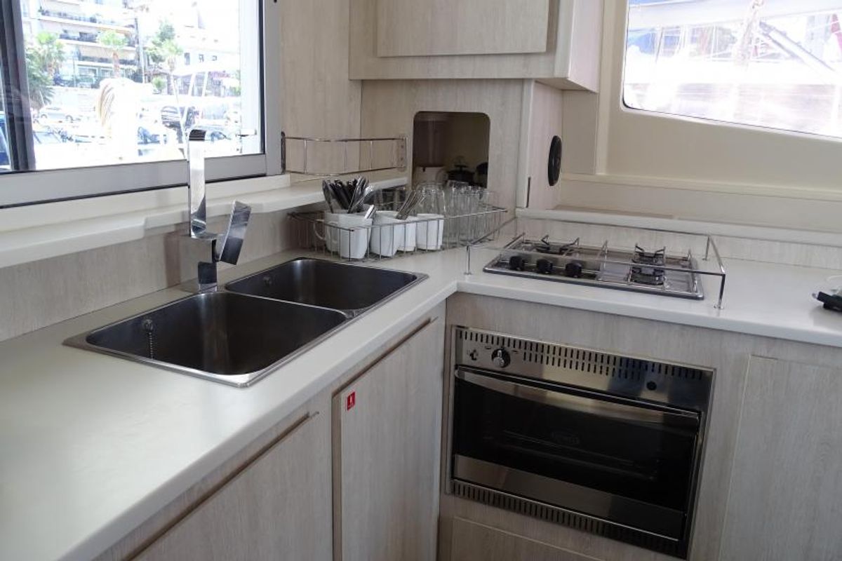 Galley of La Luna, a Leopard 44 catamaran at Cienfuegos, Cuba