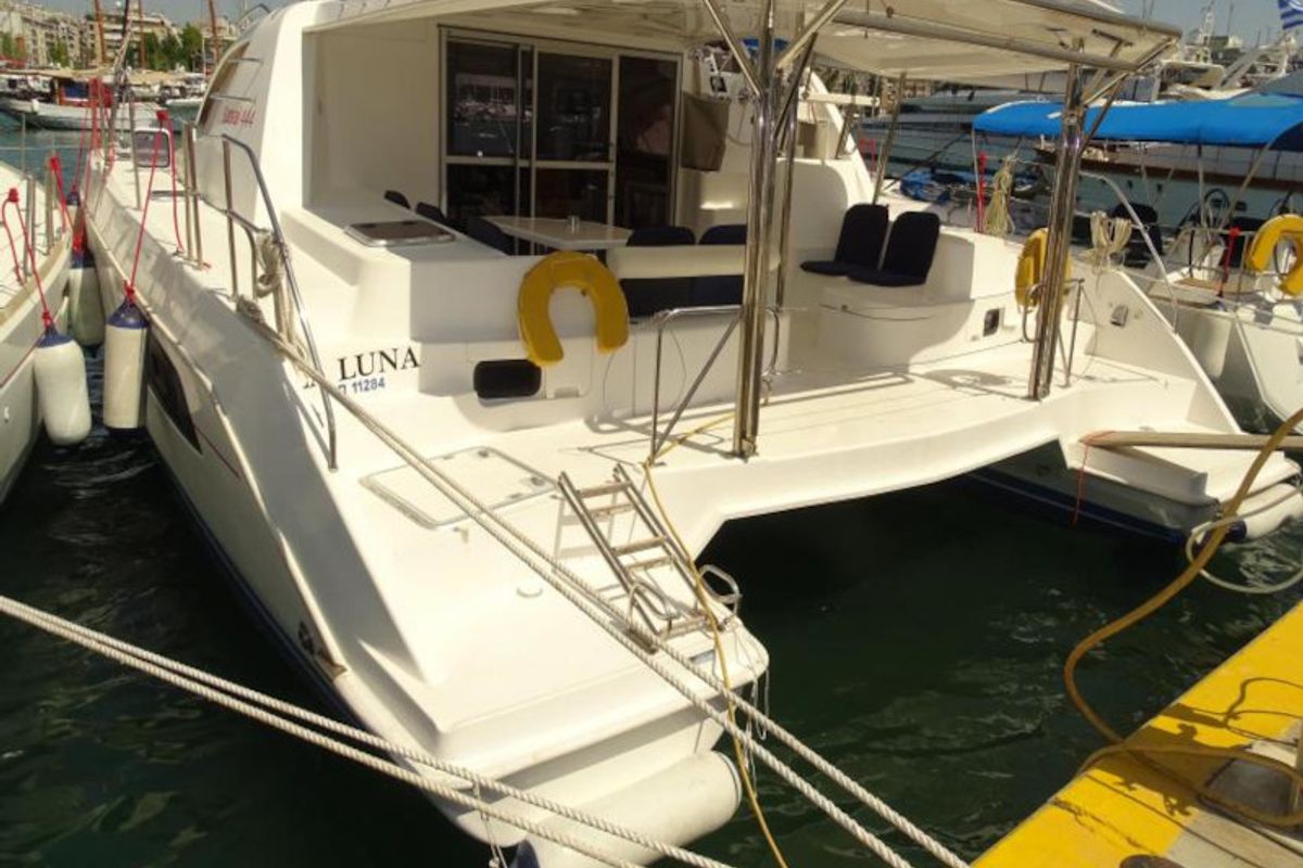 Exterior view of La Luna, a Leopard 44 catamaran at Cienfuegos, Cuba