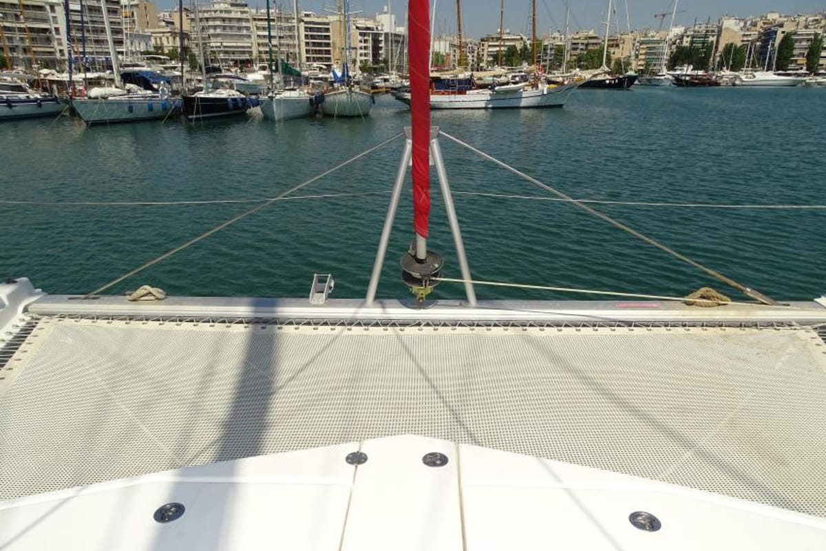 Deck of La Luna, a Leopard 44 catamaran at Cienfuegos, Cuba