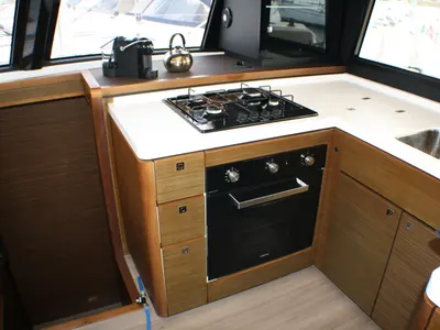 Galley of Sardinia II, a Nautitech 46 Fly catamaran at Figari/Golfo Aranci, Italy