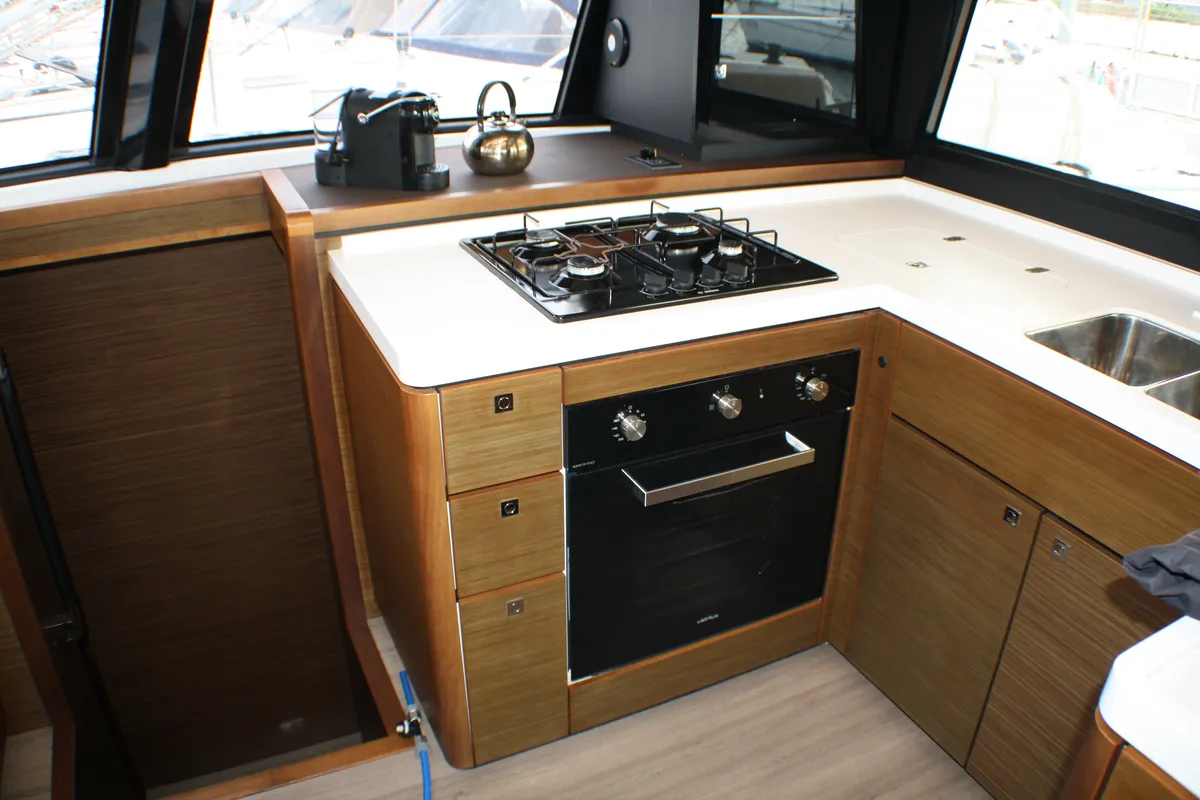 Galley of Sardinia II, a Nautitech 46 Fly catamaran at Figari/Golfo Aranci, Italy