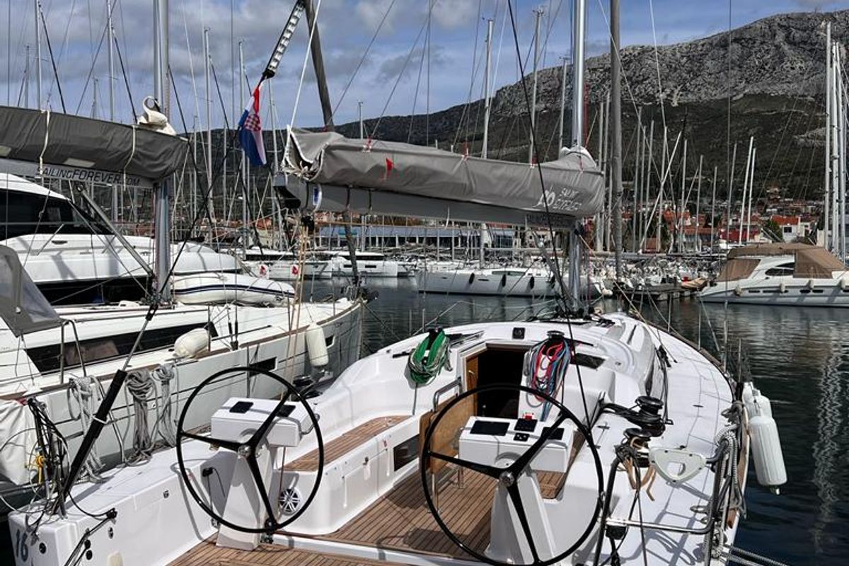 Cockpit of Flora, a AD Boats Salona 46 sailboat at Grad Kaštela, Croatia