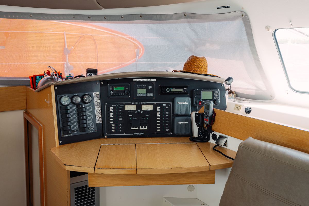 Cockpit of Atila, a Fountaine Pajot Lipari 41 catamaran at San Blas, Panama