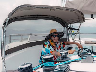 Cockpit of Atila, a Fountaine Pajot Lipari 41 catamaran at San Blas, Panama