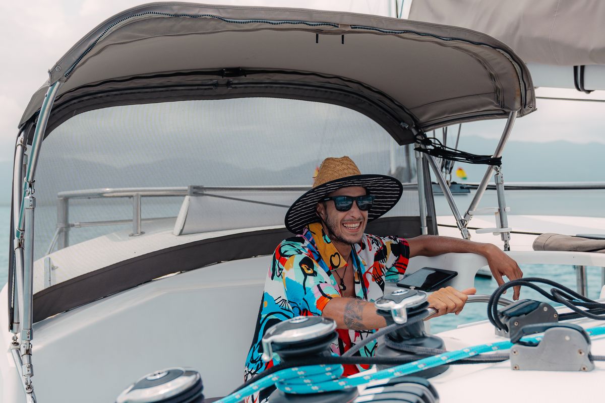 Cockpit of Atila, a Fountaine Pajot Lipari 41 catamaran at San Blas, Panama
