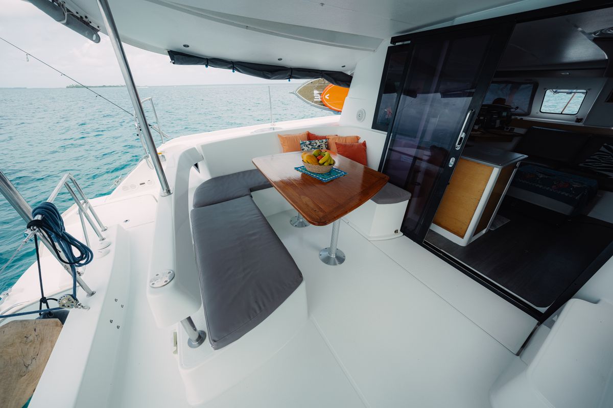 Deck of Atila, a Fountaine Pajot Lipari 41 catamaran at San Blas, Panama