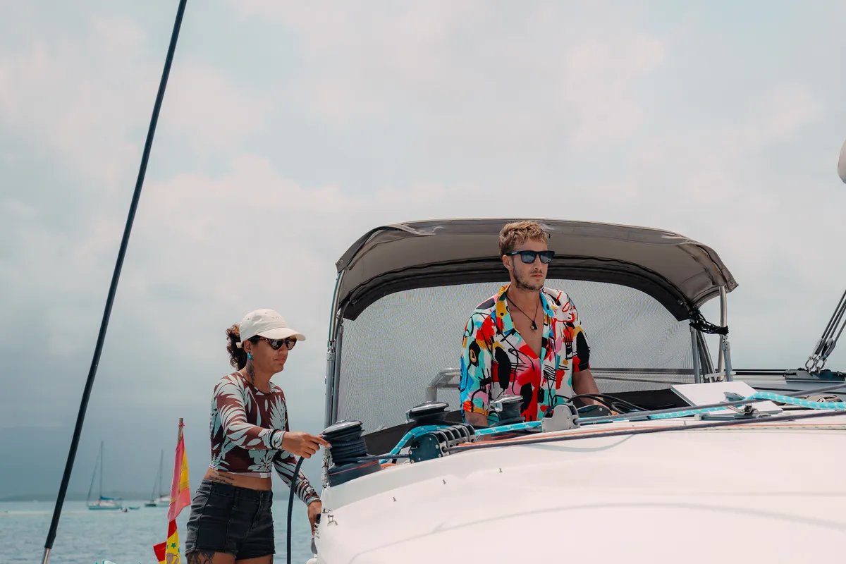 Cockpit of Atila, a Fountaine Pajot Lipari 41 catamaran at San Blas, Panama