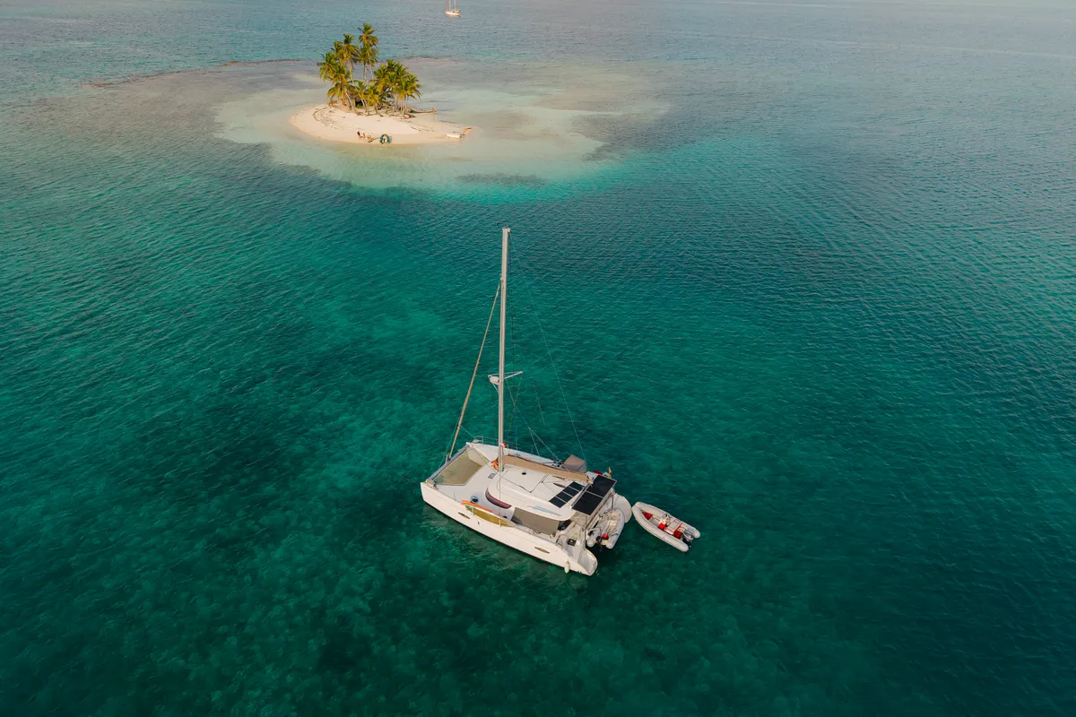 Exterior view of Atila, a Fountaine Pajot Lipari 41 catamaran at San Blas, Panama