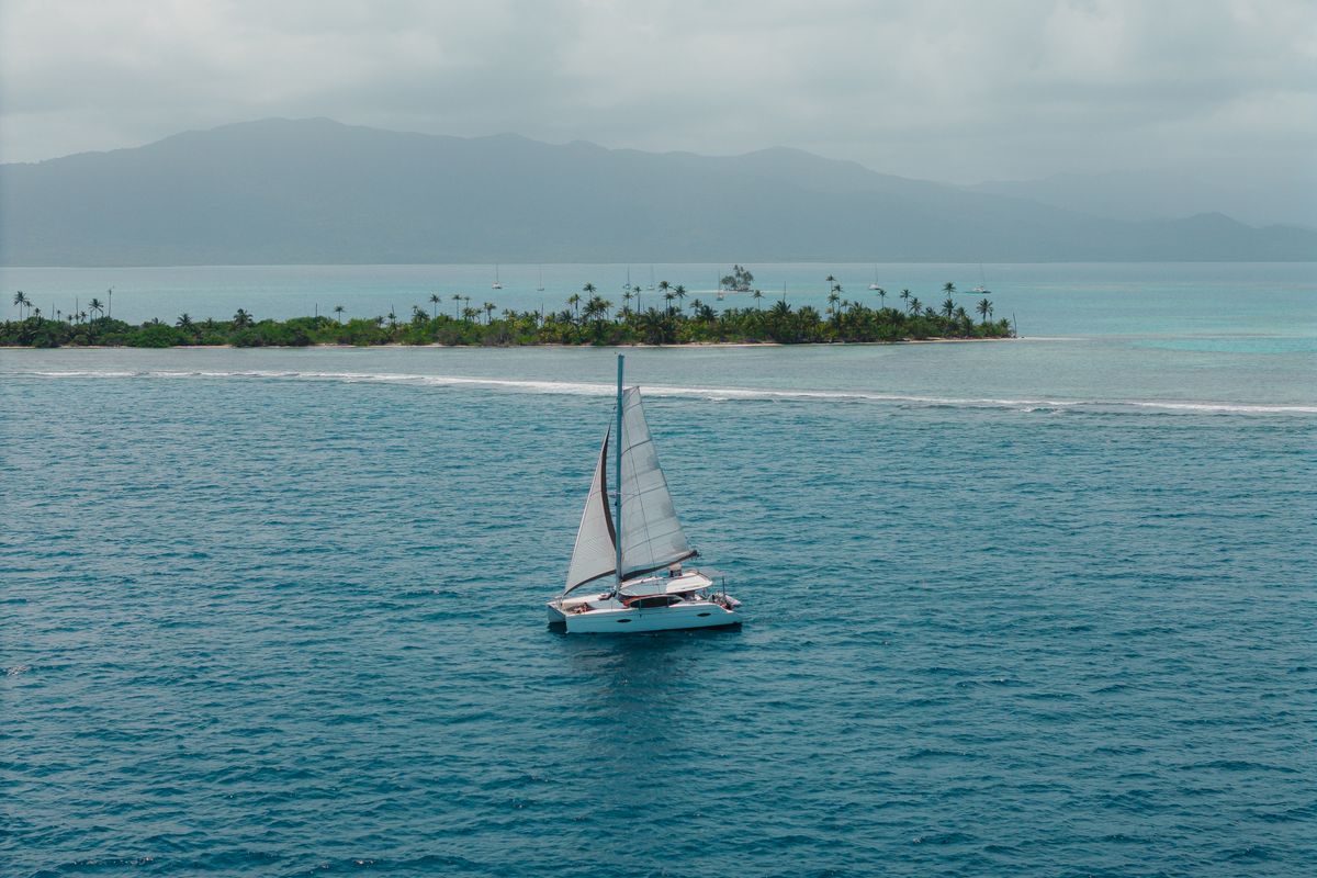 Exterior view of Atila, a Fountaine Pajot Lipari 41 catamaran at San Blas, Panama