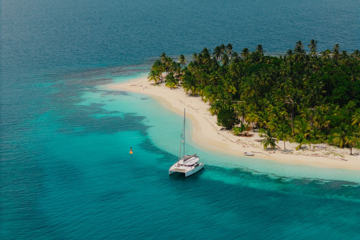 Exterior view of Atila, a Fountaine Pajot Lipari 41 catamaran at San Blas, Panama