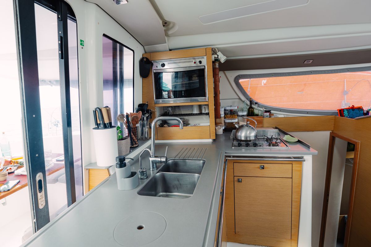 Galley of Atila, a Fountaine Pajot Lipari 41 catamaran at San Blas, Panama