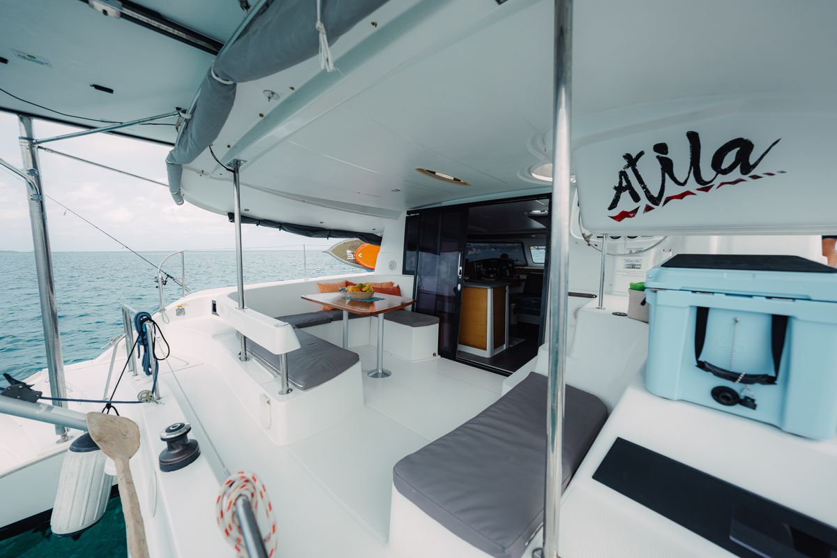 Deck of Atila, a Fountaine Pajot Lipari 41 catamaran at San Blas, Panama