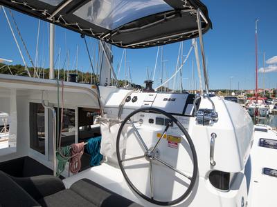 Cockpit of Yolo, a Lagoon 40 catamaran at Općina Medulin, Croatia