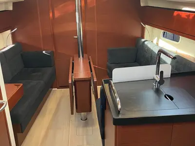 Salon of KORMORAN, a Hanse Yachts Hanse 348 sailboat at Gothenburg, Sweden