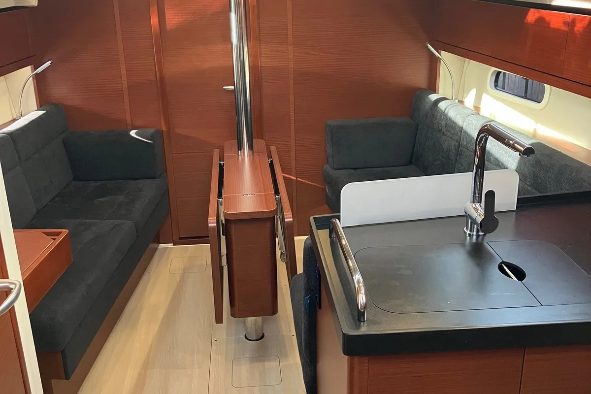 Salon of KORMORAN, a Hanse Yachts Hanse 348 sailboat at Gothenburg, Sweden