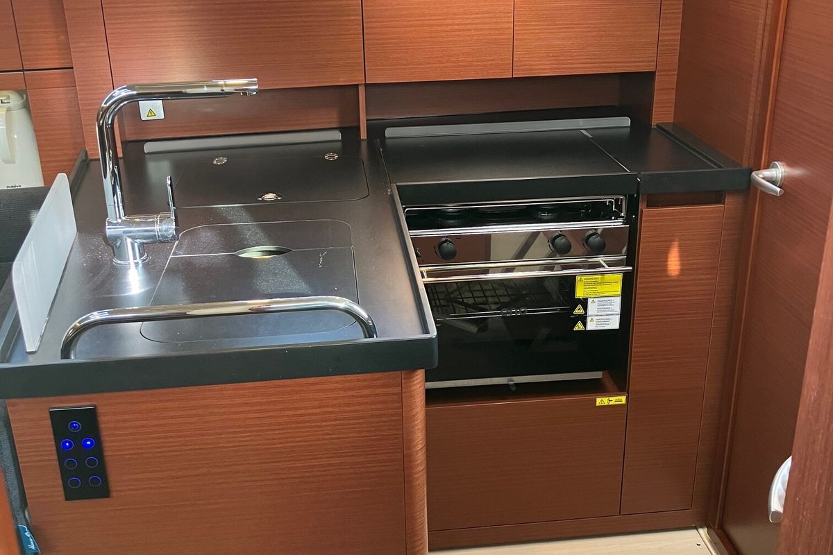 Galley of KORMORAN, a Hanse Yachts Hanse 348 sailboat at Gothenburg, Sweden